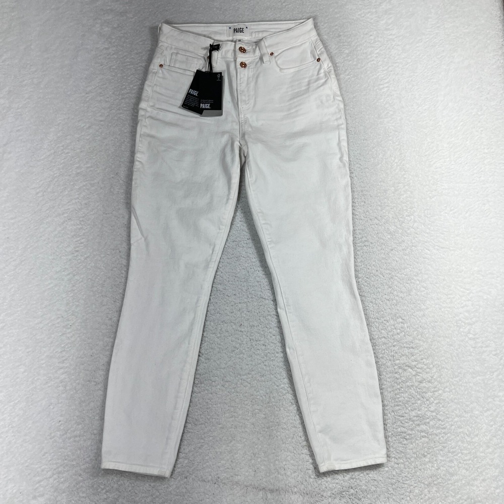NWT Paige Bombshell 27 27x27.5 White High-Rise Skinny Stretch Jeans Zipper Flaw*